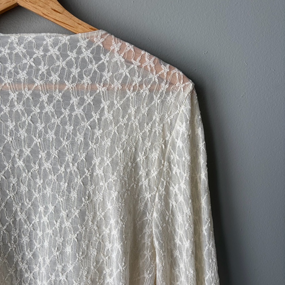 Cider Cream Lace Wrap Crop Top with Bell Sleeves - Picture 11 of 13